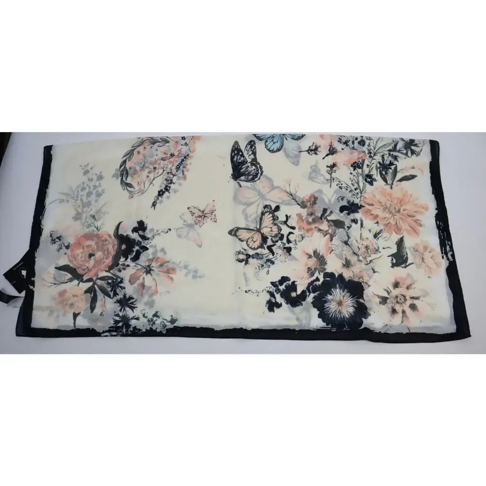 INC Multi Use‎ Ivory Multi Color Butterfly Floral Square Scarf
